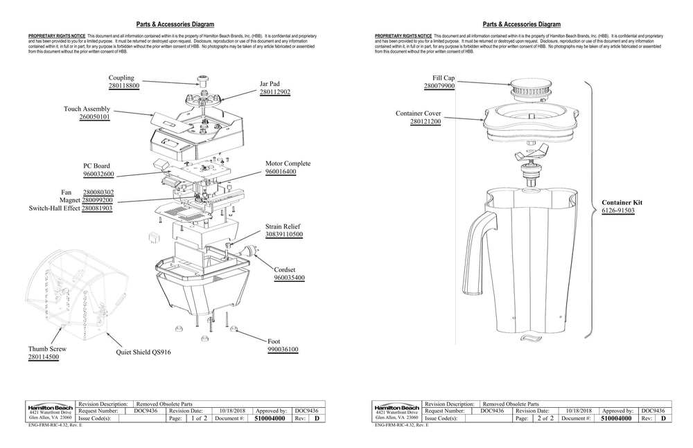 Diagram Diagram and Parts List for 91605  Hamilton Beach Blender